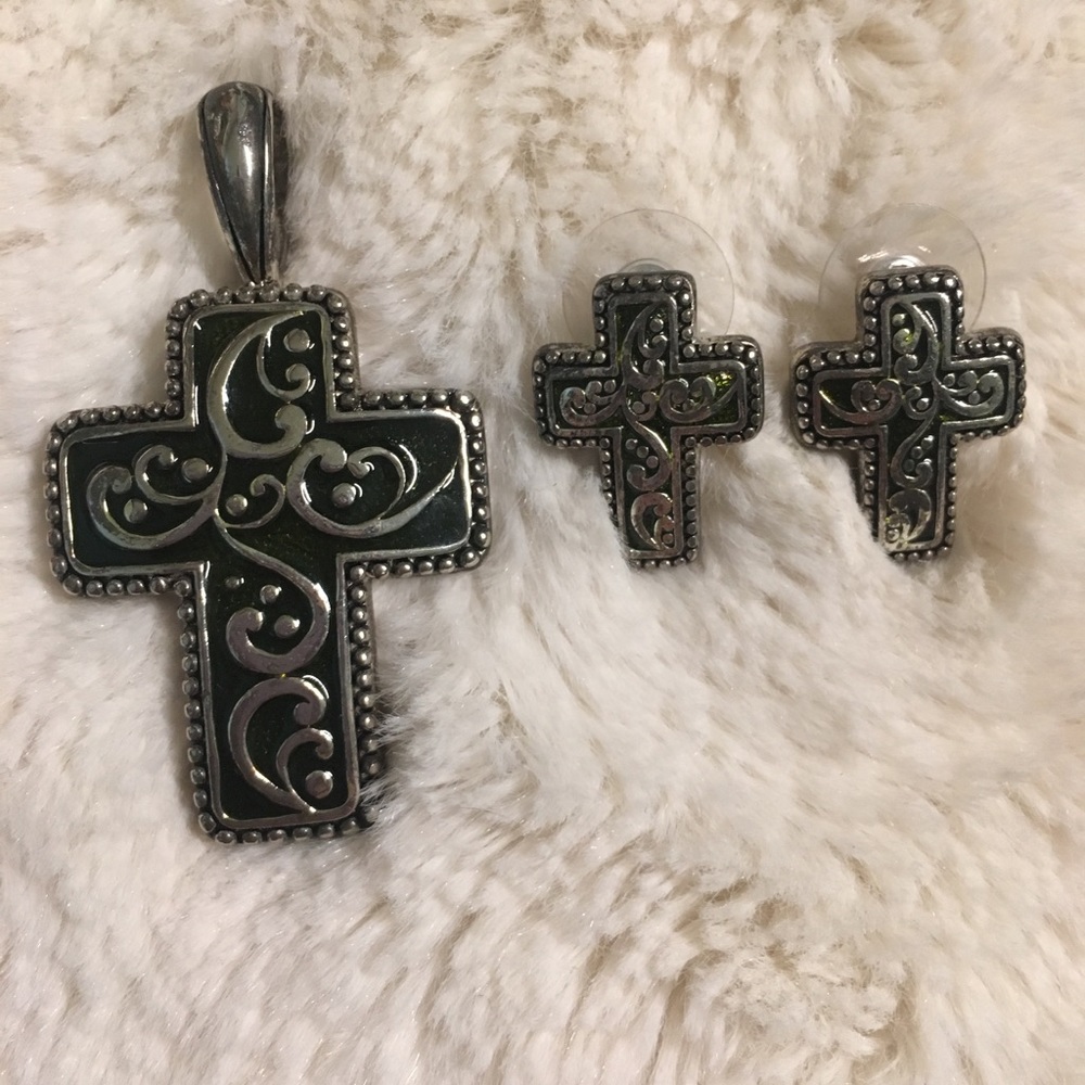 Cross pendant with matching earrings
